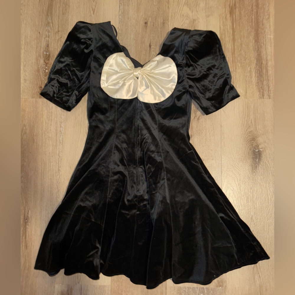 Vintage black satin bow dress